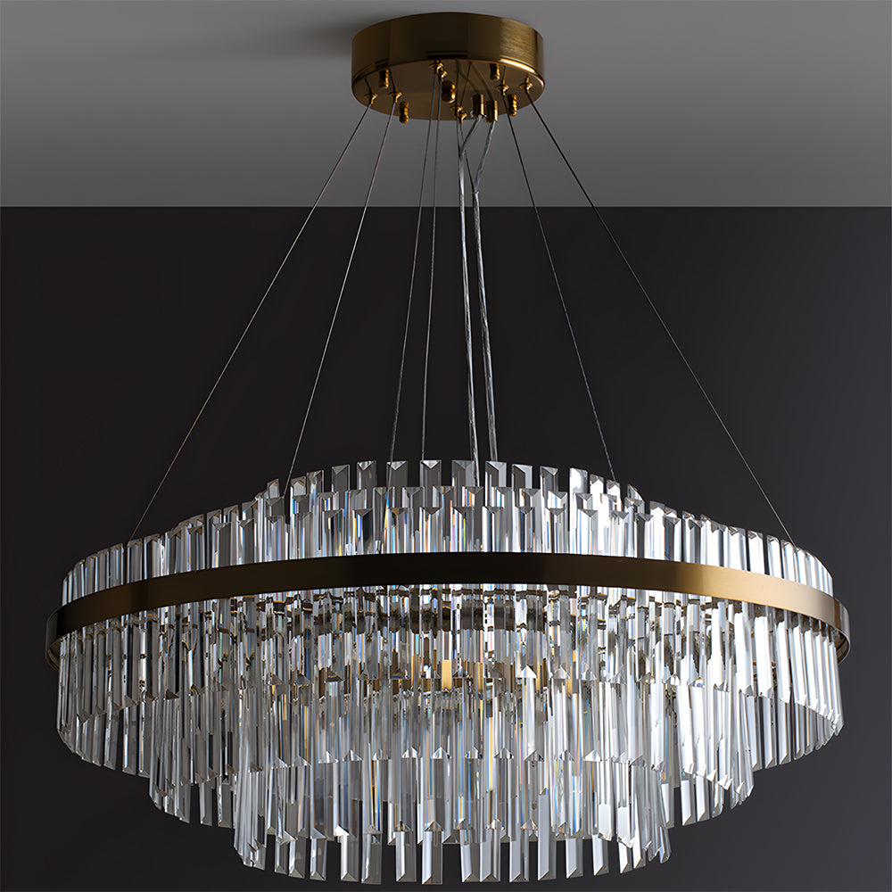 Modern Tiered Crystal LED Chandelier Luxury Hanging Lamp for Living Room Dining Room