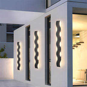 Modern Wave LED Outdoor Wall Lamp Waterproof exterior wall lights in Black for Garden Courtyard