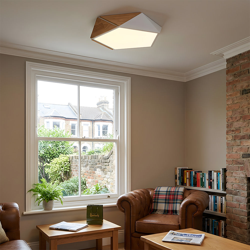LED Dimmable Wooden Acrylic Geometric Flush Mount Ceiling Lights For Living Room