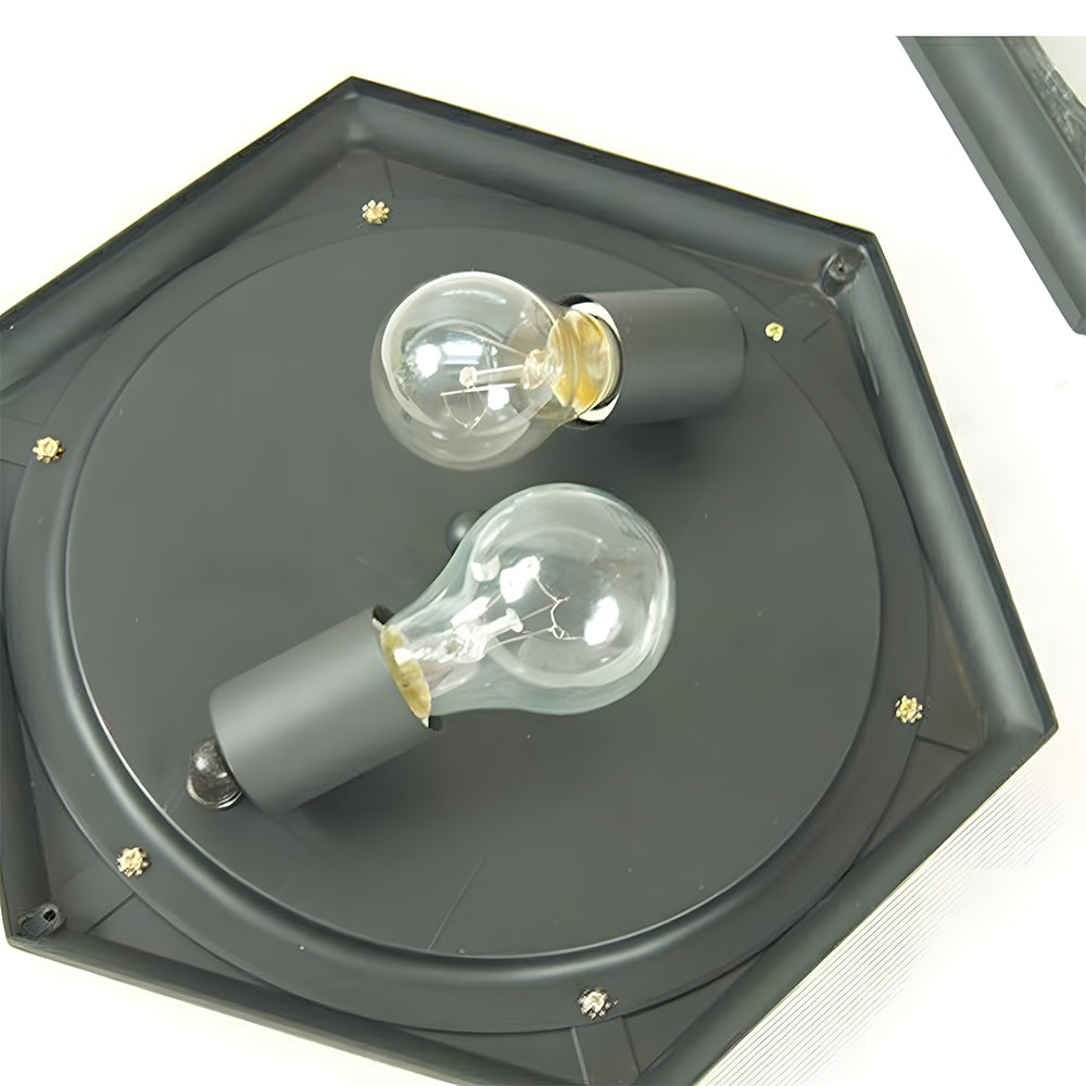 Octagonal Black Aluminum Seeded Glass Flush Mount Ceiling Light for Patio