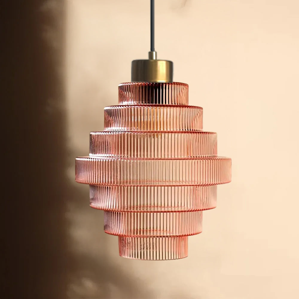 Antique Stripped Glass Brass Pendant Light