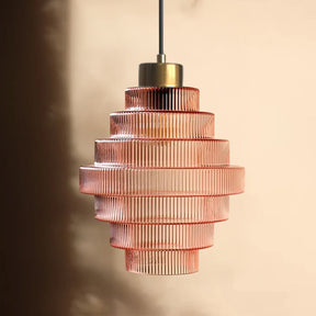 Antique Stripped Glass Brass Pendant Light