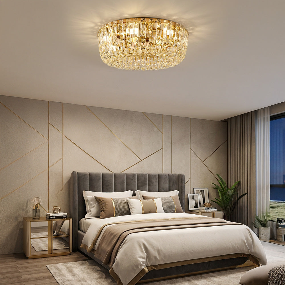 Luxury Multi-Tier Crystal Gold Flush Mount Ceiling Light for Living Room