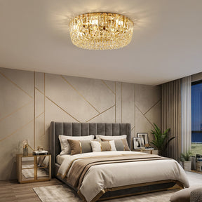 Luxury Multi-Tier Crystal Gold Flush Mount Ceiling Light for Living Room