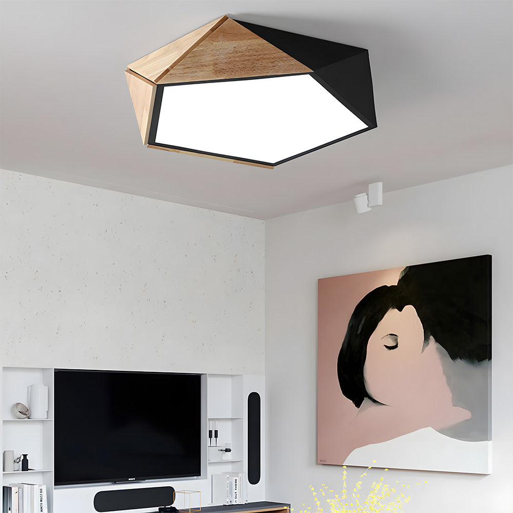 LED Dimmable Wooden Acrylic Geometric Flush Mount Ceiling Lights For Living Room