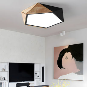 LED Dimmable Wooden Acrylic Geometric Flush Mount Ceiling Lights For Living Room