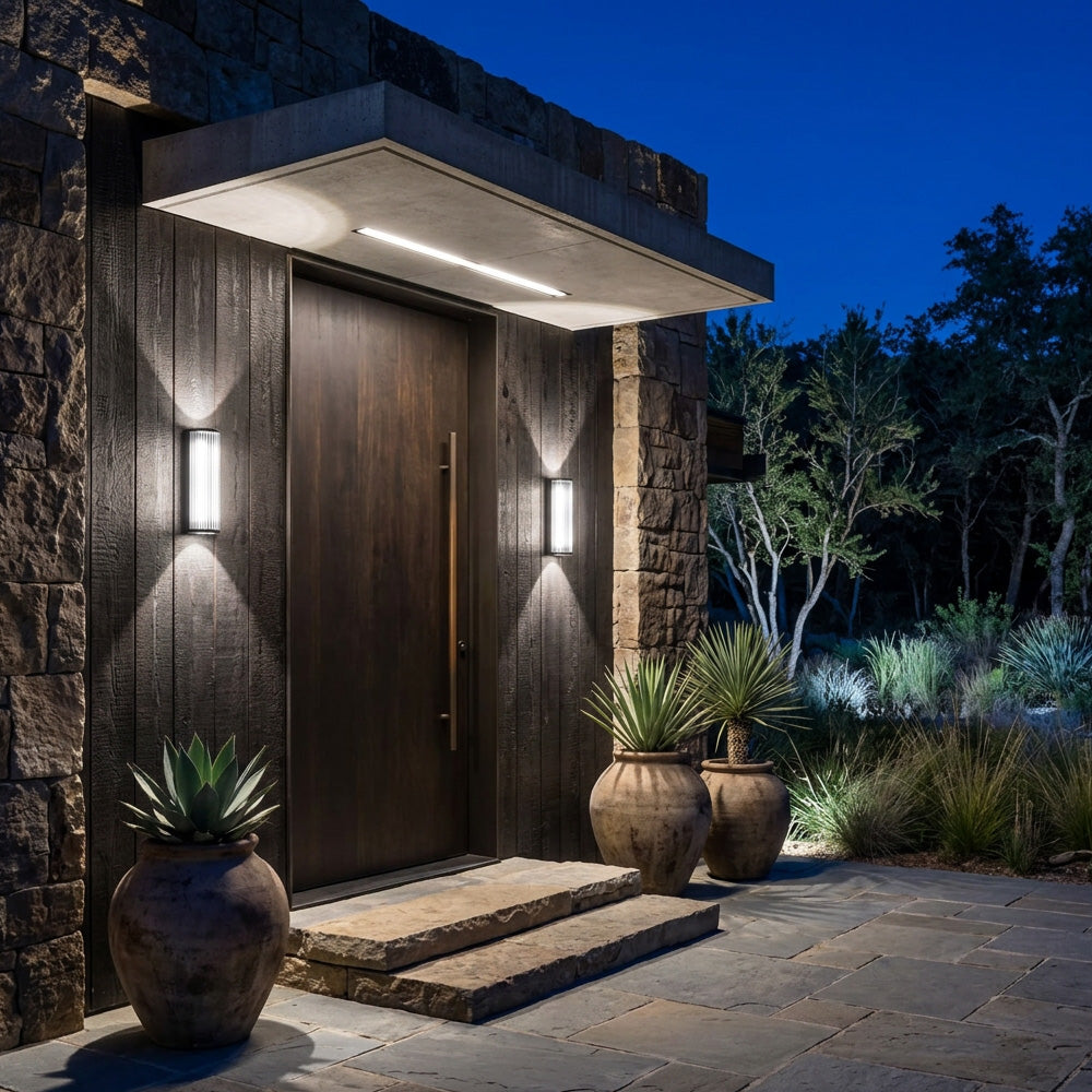 Atlas Fluted Glass Up and Down Outdoor Wall Light