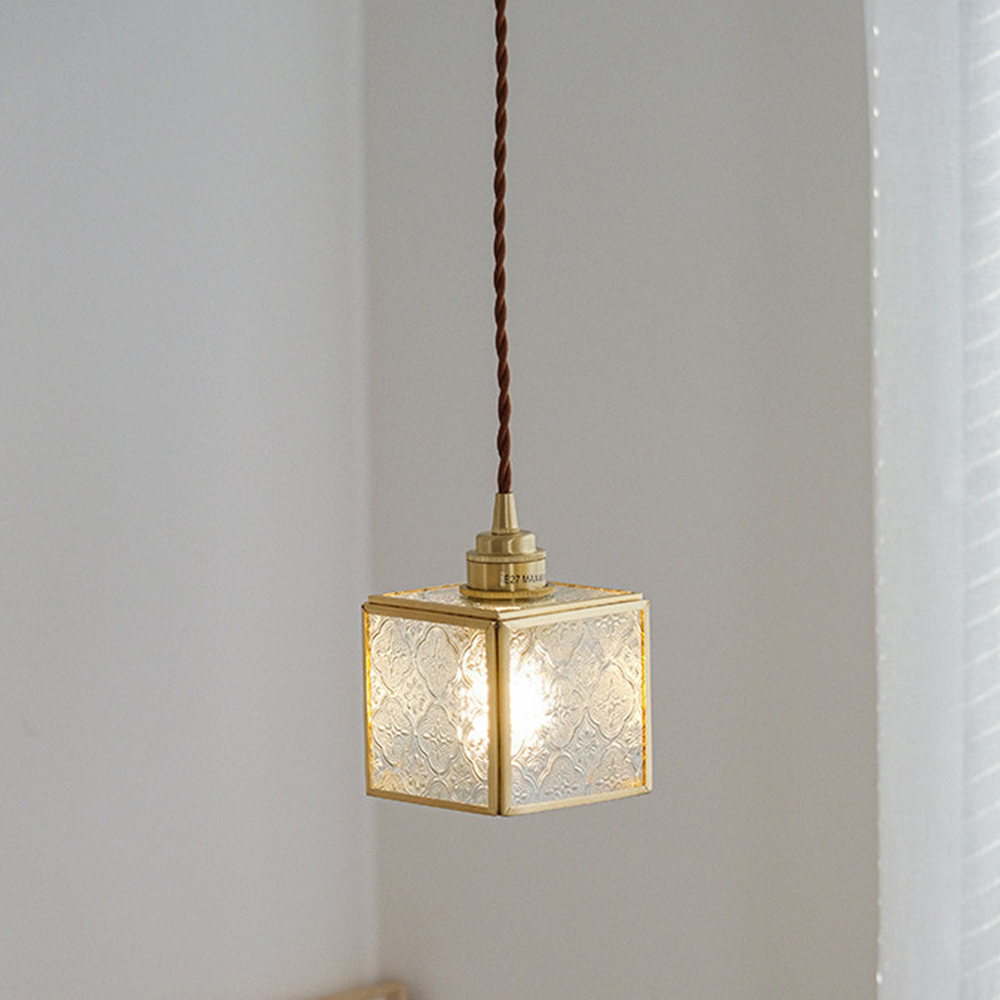 Cube Glass and Iron Clear Pendant Lights