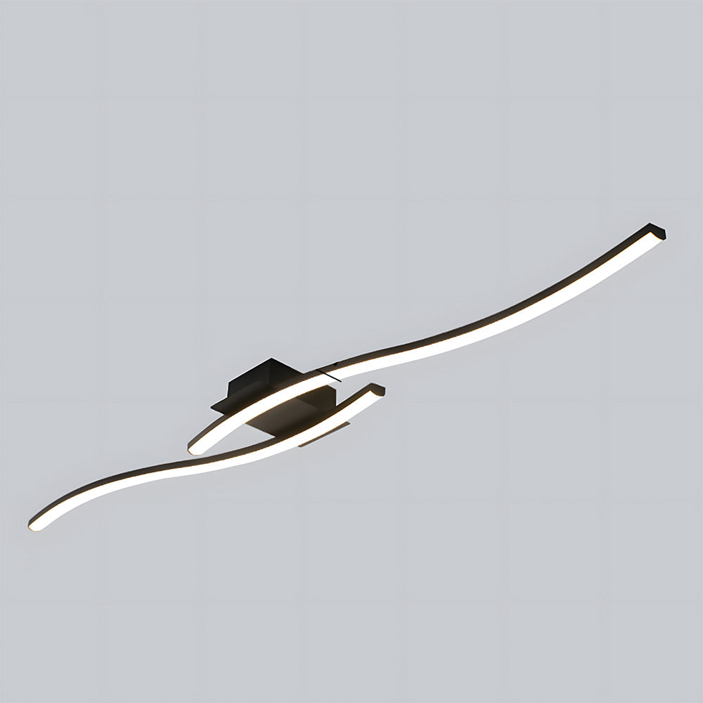 Modern Black Linear Flush Mount Wave LED Ceiling Lights for Bedroom