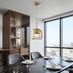 Elegant Amber Glass Iron LED Pendant Lights for Living Room