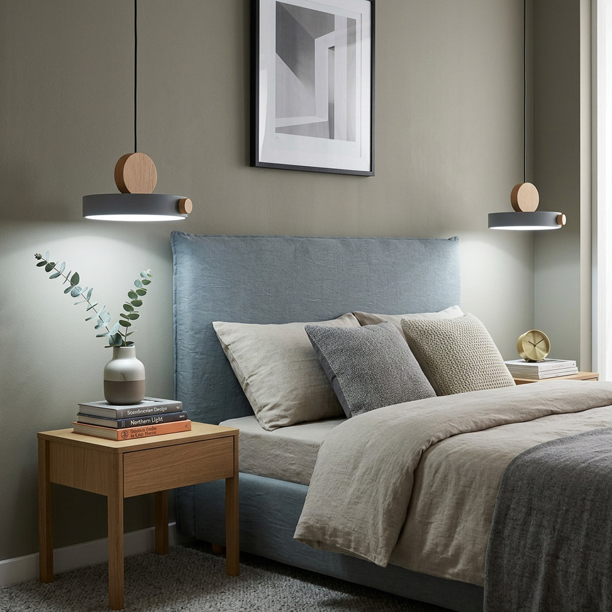 Nordic Circular Disc Iron & Wood Pendant Lights for Dining Area