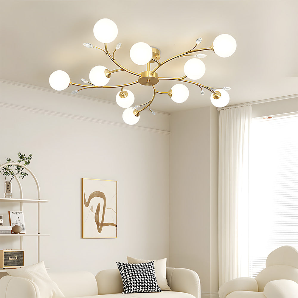Spherical Semi-Flush Mount with Crystal-6/8/10/12 Lights Gold Ceiling Light