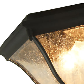 Octagonal Black Aluminum Seeded Glass Flush Mount Ceiling Light for Patio