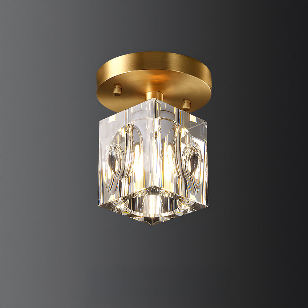 Modern Crystal Ceiling Light Fixture, Mini Flush Mount Copper Chandelier