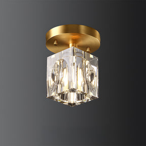 Modern Crystal Ceiling Light Fixture, Mini Flush Mount Copper Chandelier