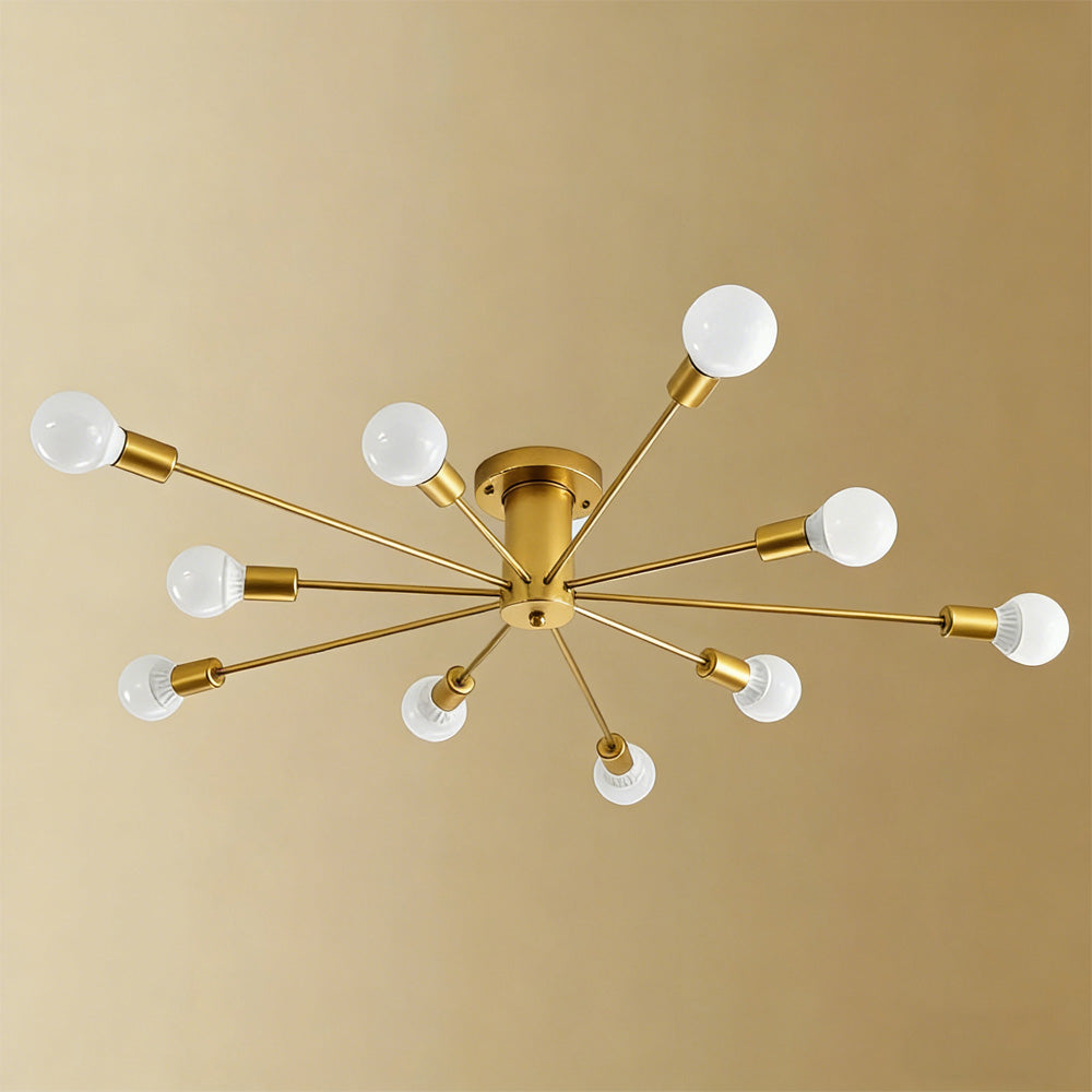 Simple Gold Iron Semi Flush Chandelier For Bedroom