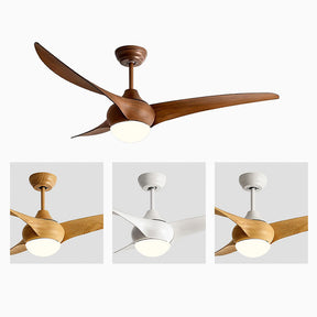Wood Simple Flush Ceiling Fan With LED Light And Remote