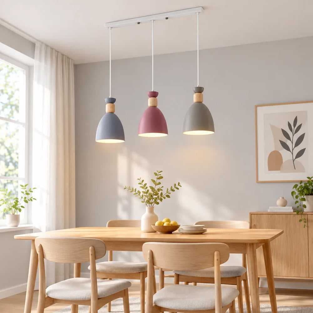 Nordic Wooden Metal Pendant Light Fixture for Kitchen Island