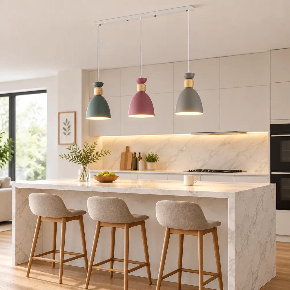 Nordic Wooden Metal Pendant Light Fixture for Kitchen Island
