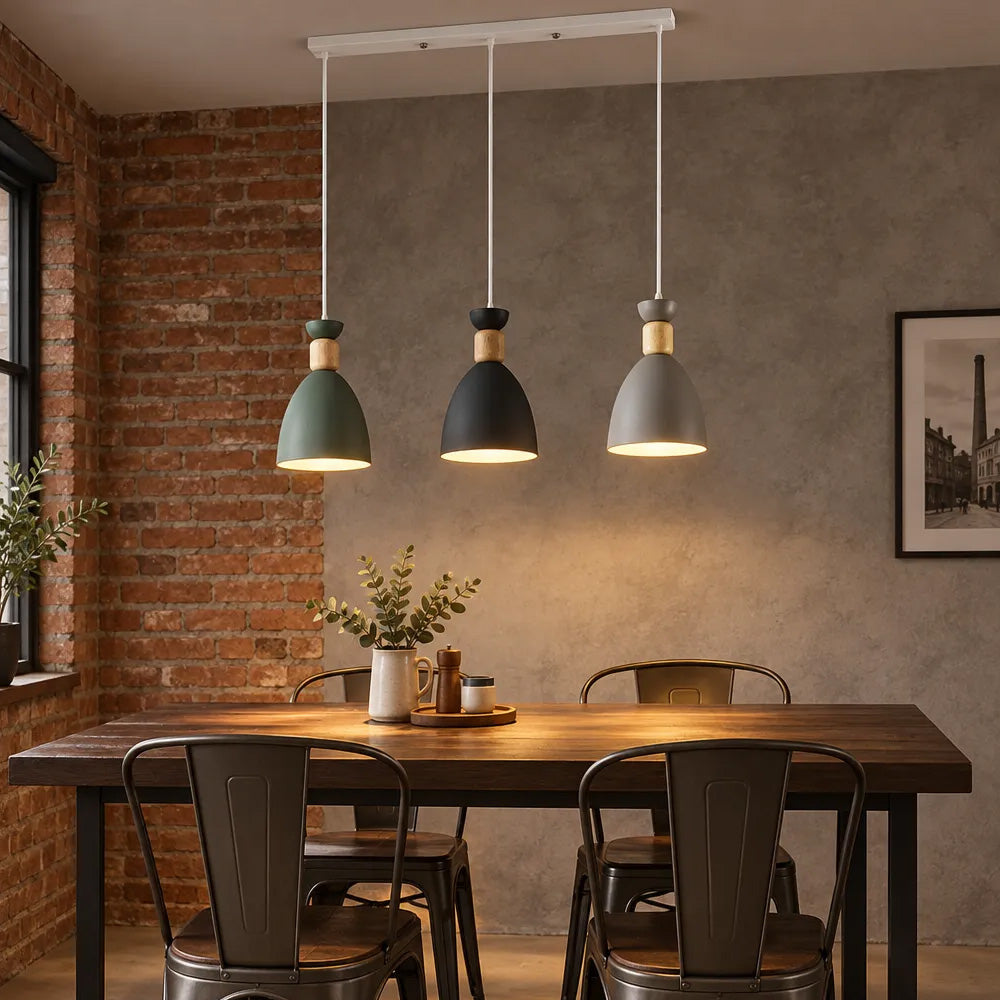 Nordic Wooden Metal Pendant Light Fixture for Kitchen Island