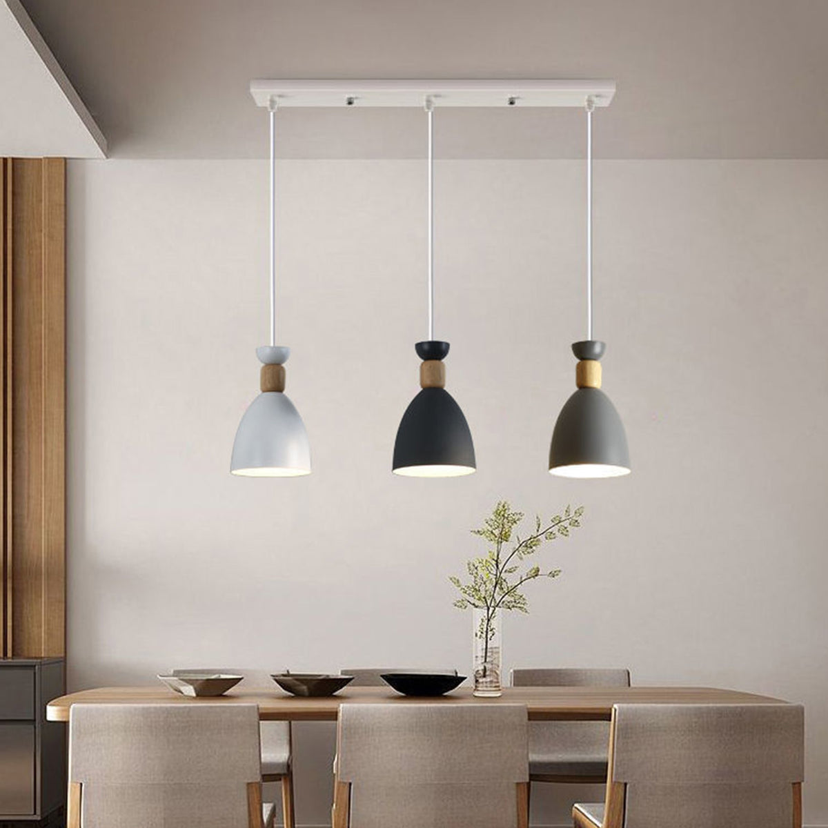Nordic Wooden Metal Pendant Light Fixture for Kitchen Island