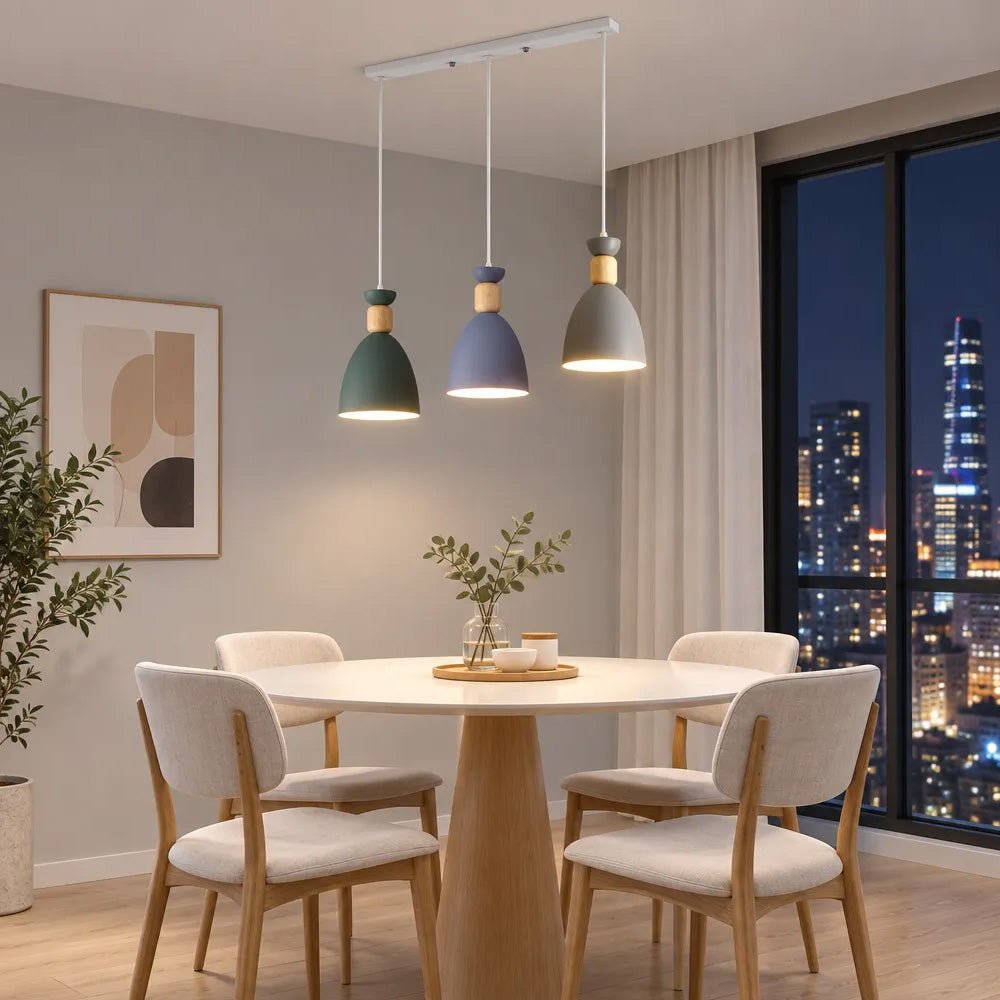 Nordic Wooden Metal Pendant Light Fixture for Kitchen Island