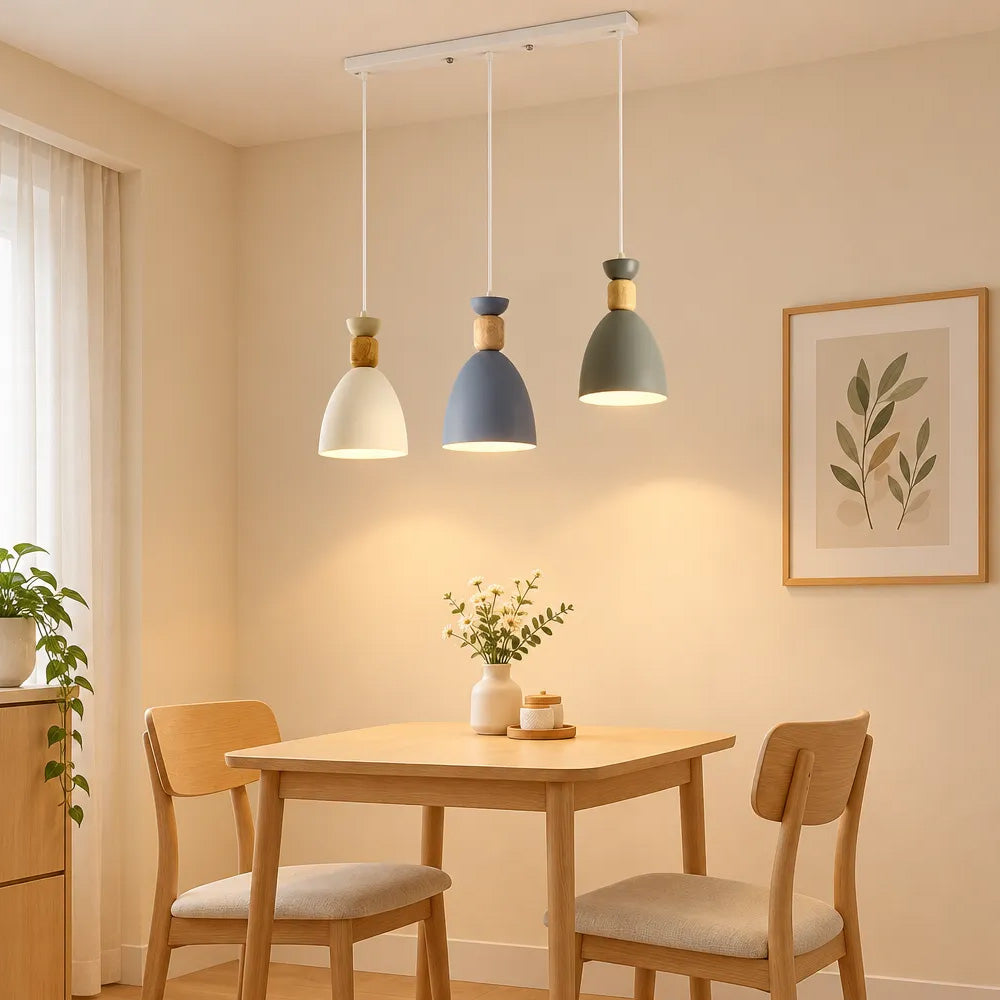 Nordic Wooden Metal Pendant Light Fixture for Kitchen Island