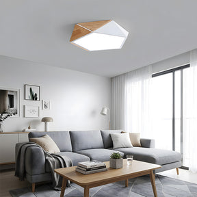 LED Dimmable Wooden Acrylic Geometric Flush Mount Ceiling Lights For Living Room