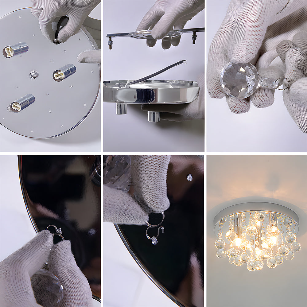 Modern Ceiling lights with Crystal Droplets, Chrome Finish