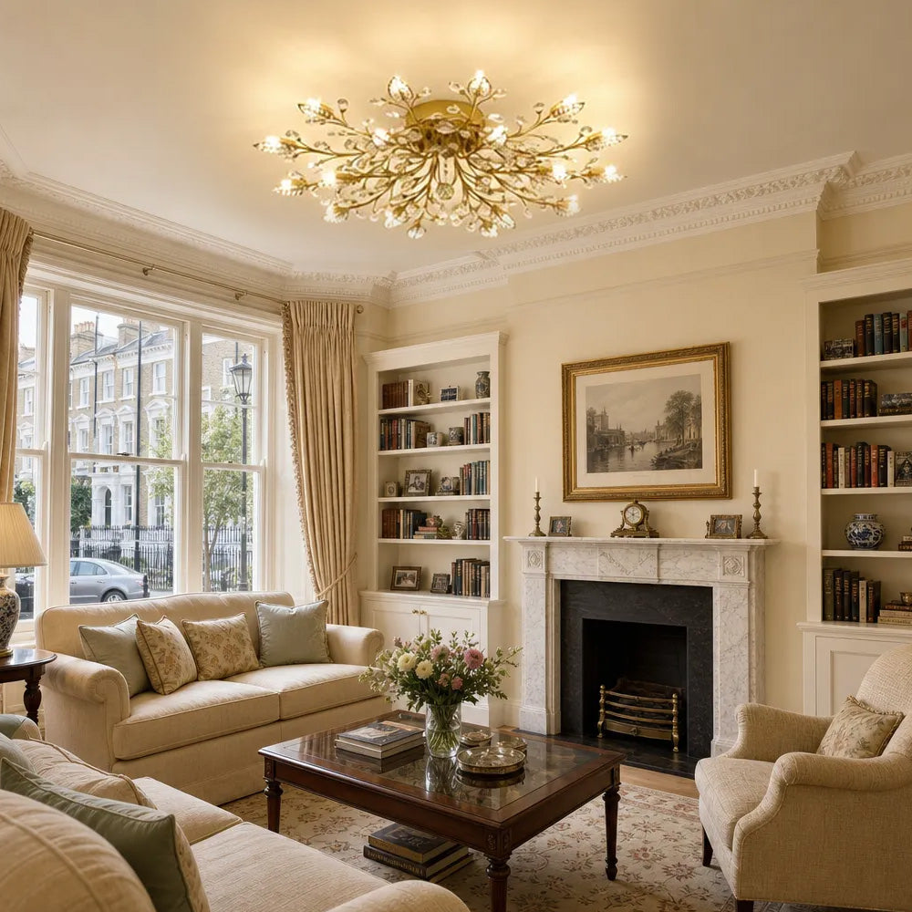 Semi-flush Crystal Flower and Leaves Ceiling lights for Living Room Bedroom