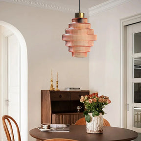 Antique Stripped Glass Brass Pendant Light