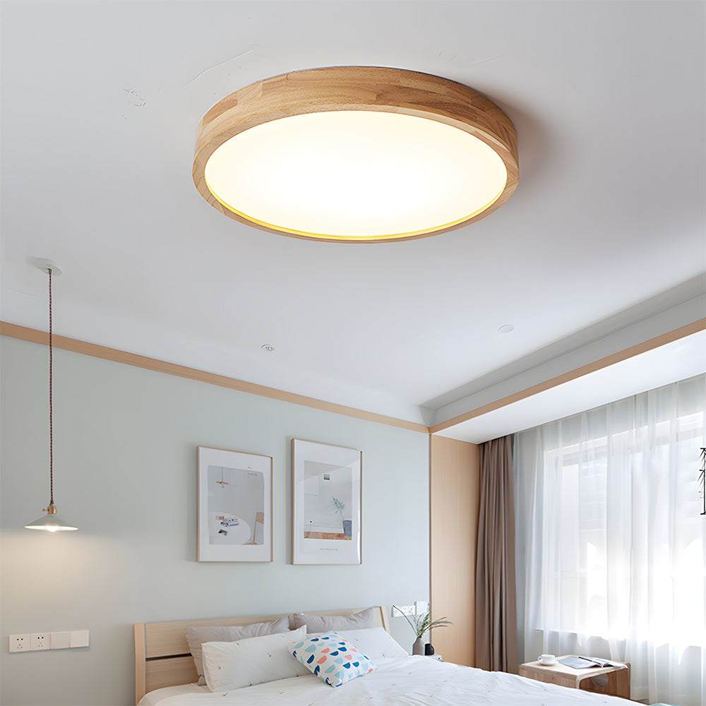 Modern Wood Flush LED Ceiling Lights Round Shape
