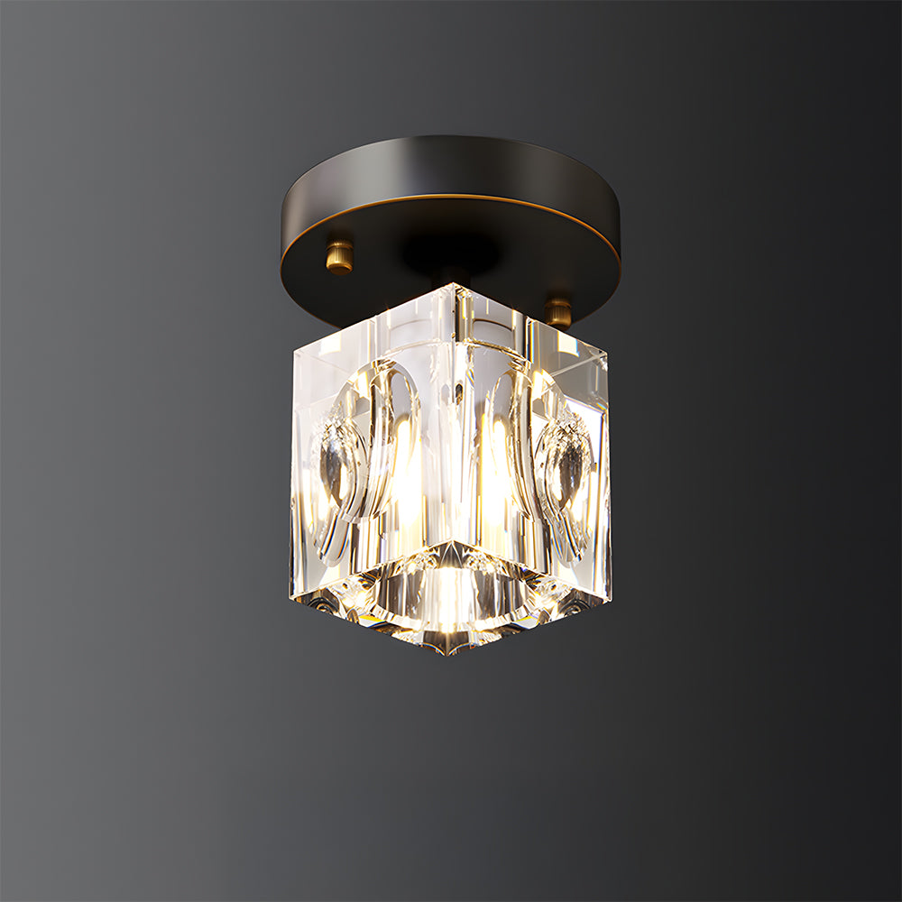 Modern Crystal Ceiling Light Fixture, Mini Flush Mount Copper Chandelier