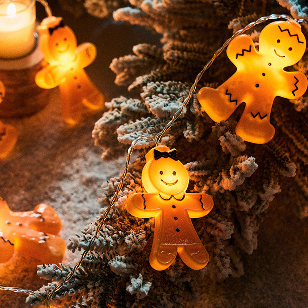 Christmas Gingerbread String Lights, Battery Operated for Christmas Decoration