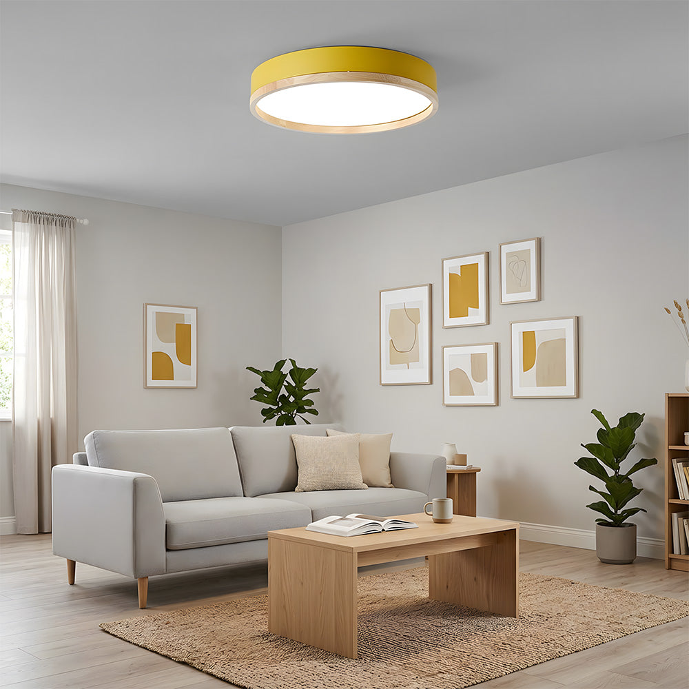 Contemporary Round Flush Mount Wooden Acrylic LED Ceiling Lights for Dining Room