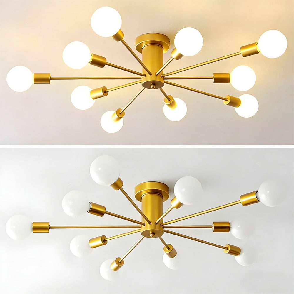 Simple Gold Iron Semi Flush Chandelier For Bedroom