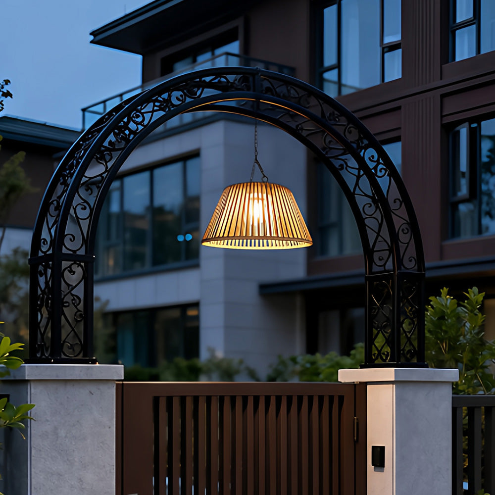Waterproof Outdoor Solar Woven Rattan Pendant Lights for Porch Garden