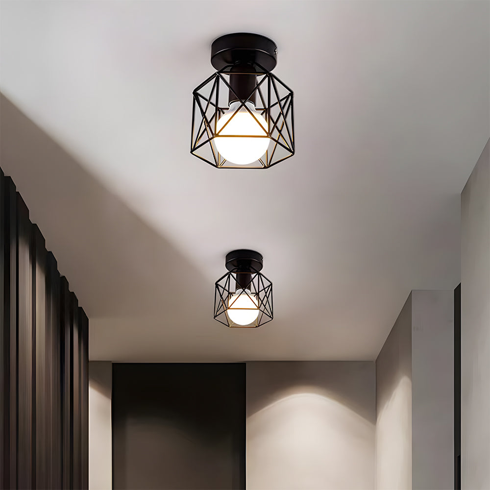 Metal Cage Ceiling Lampshade Black Ceiling Lights for Hallway