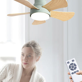 Contemporary Wood Semi-Flush Ceiling Fan With Lighting