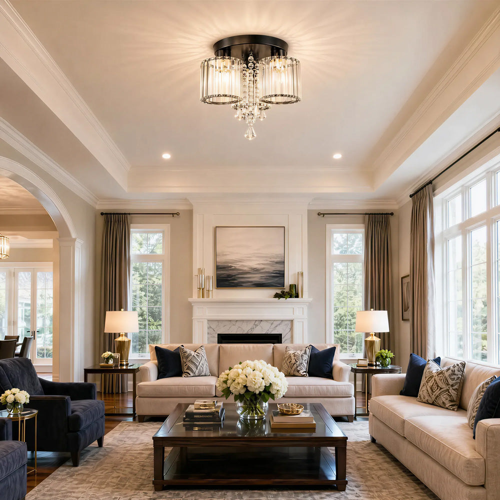 3 -Light Semi-flush Mount Ceiling Light with Cylinder Crystal Shade