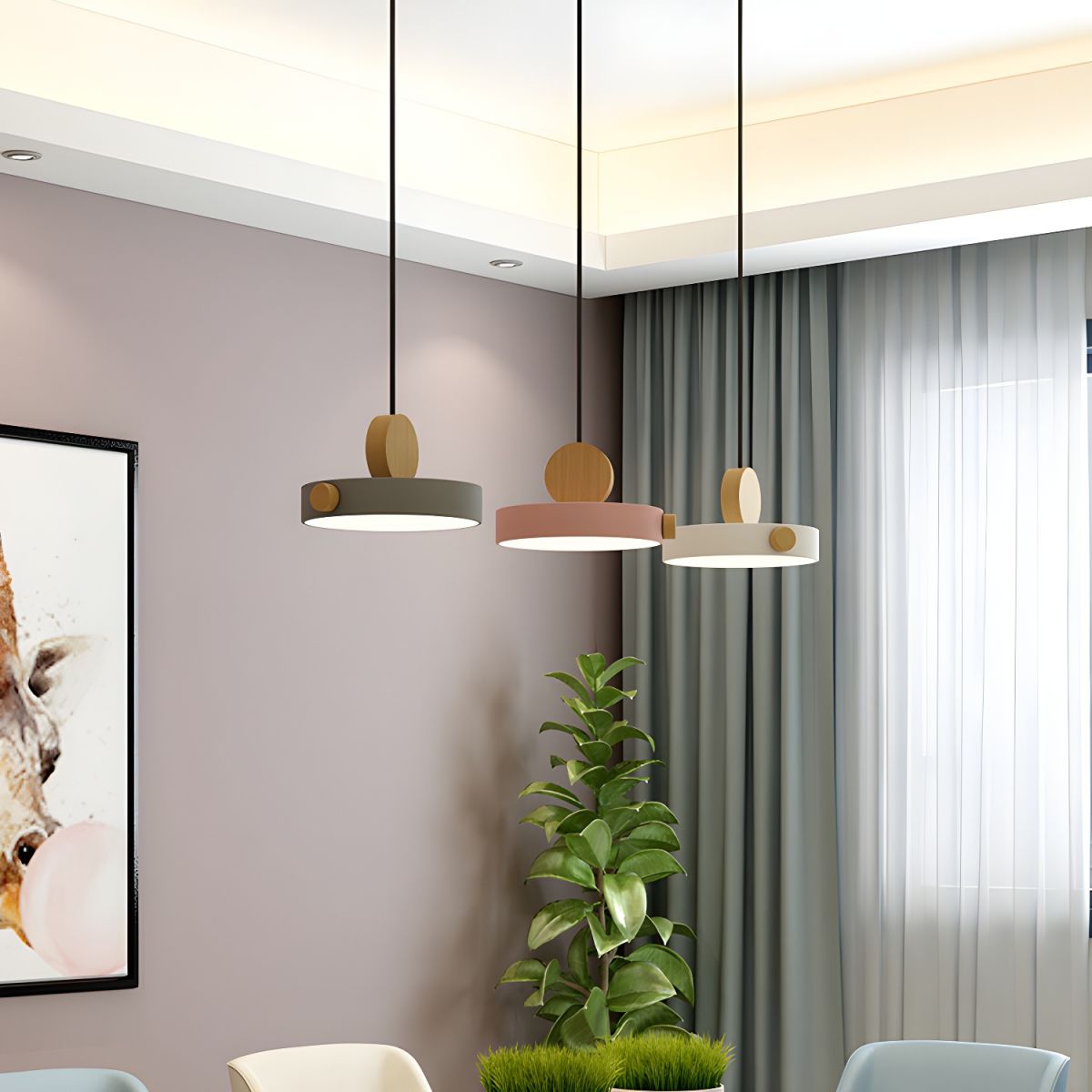 Colorful Simple Wood LED Pendant Lights