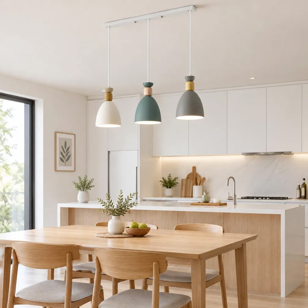 Nordic Wooden Metal Pendant Light Fixture for Kitchen Island