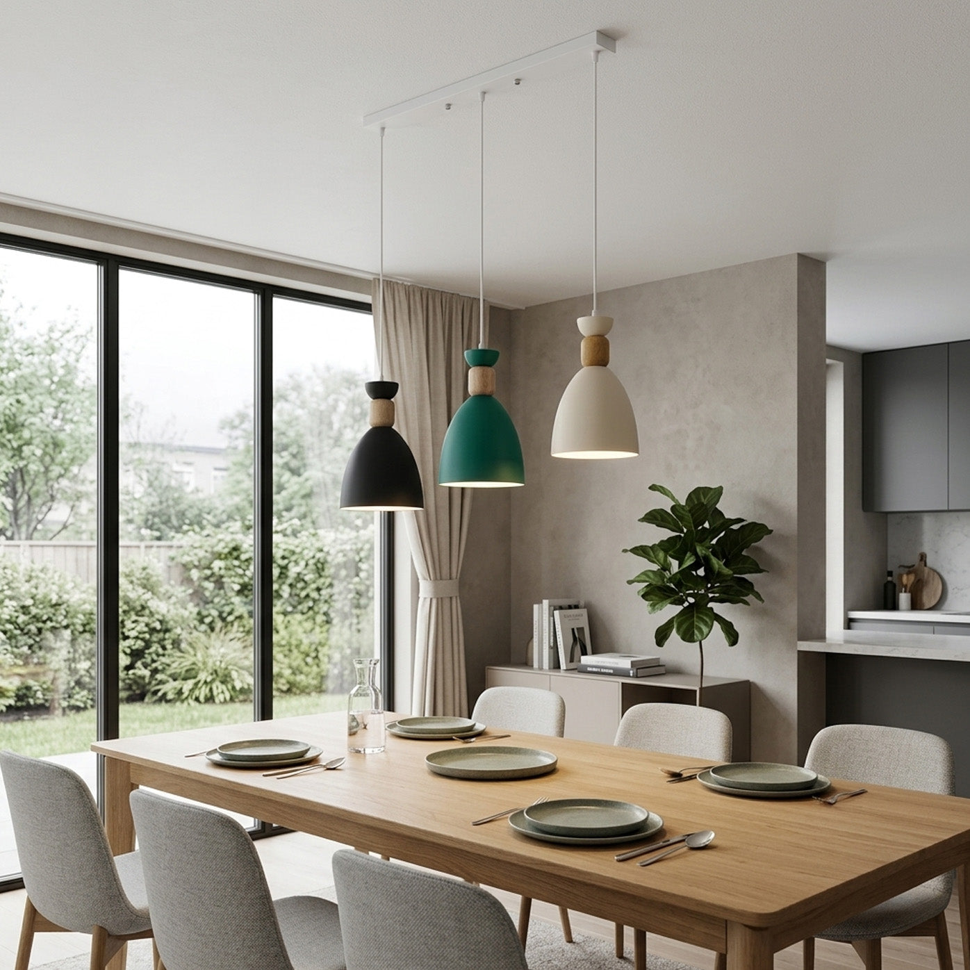 Nordic Wooden Metal Pendant Light Fixture for Kitchen Island