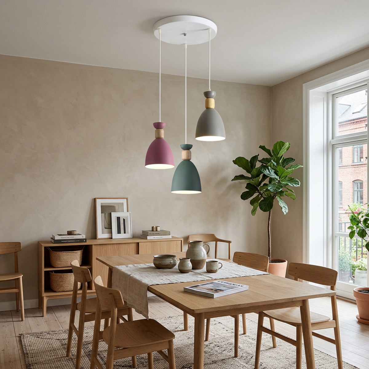 Nordic Wooden Metal Pendant Light Fixture for Kitchen Island