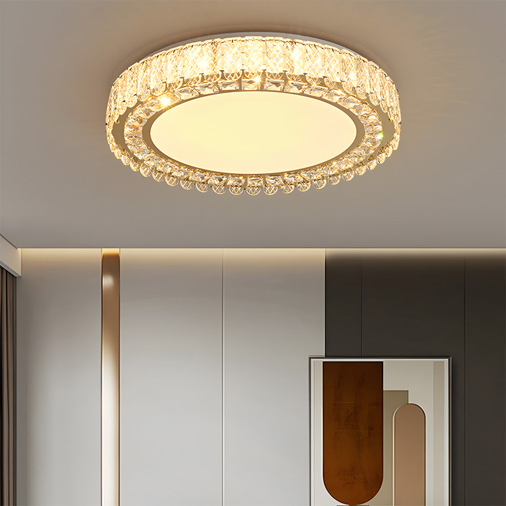 Luxury K9 Crystal Flush Mount Ceiling Light Fixture Compatible with Bedroom Living Room Kitchen
