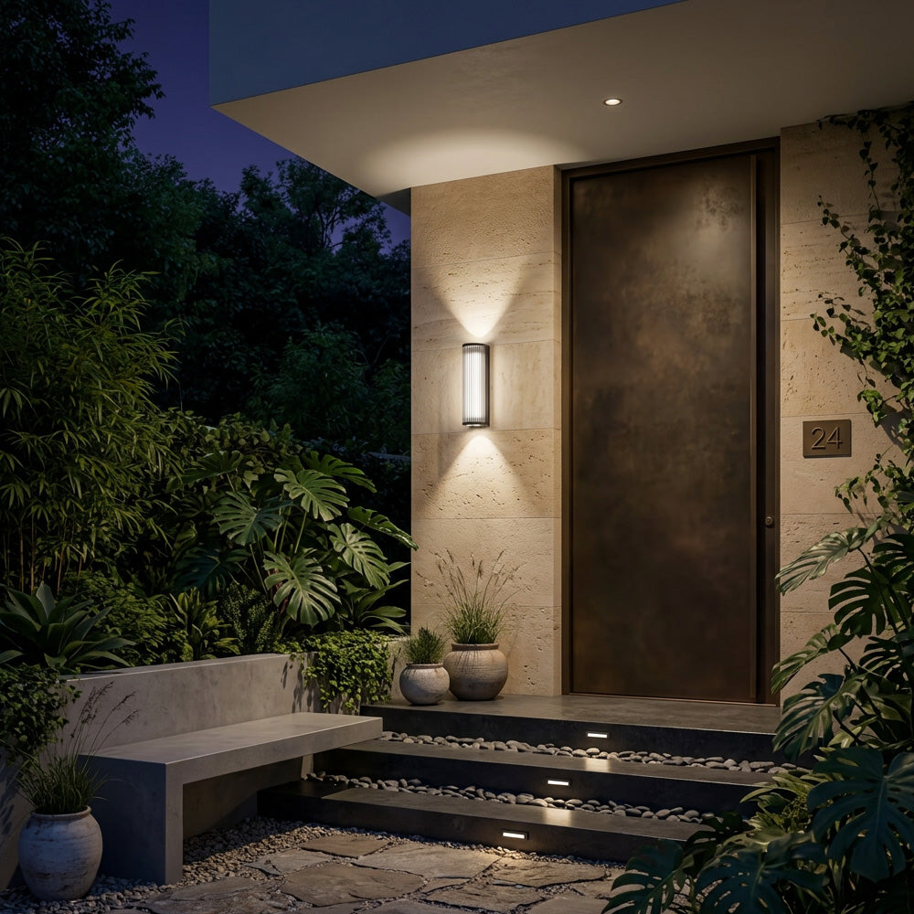 Atlas Fluted Glass Up and Down Outdoor Wall Light