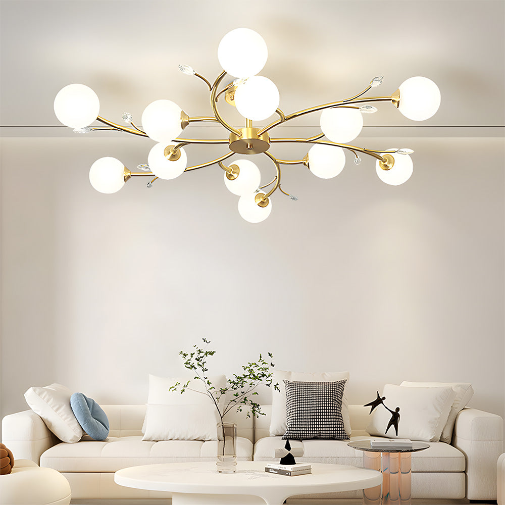 Spherical Semi-Flush Mount with Crystal-6/8/10/12 Lights Gold Ceiling Light