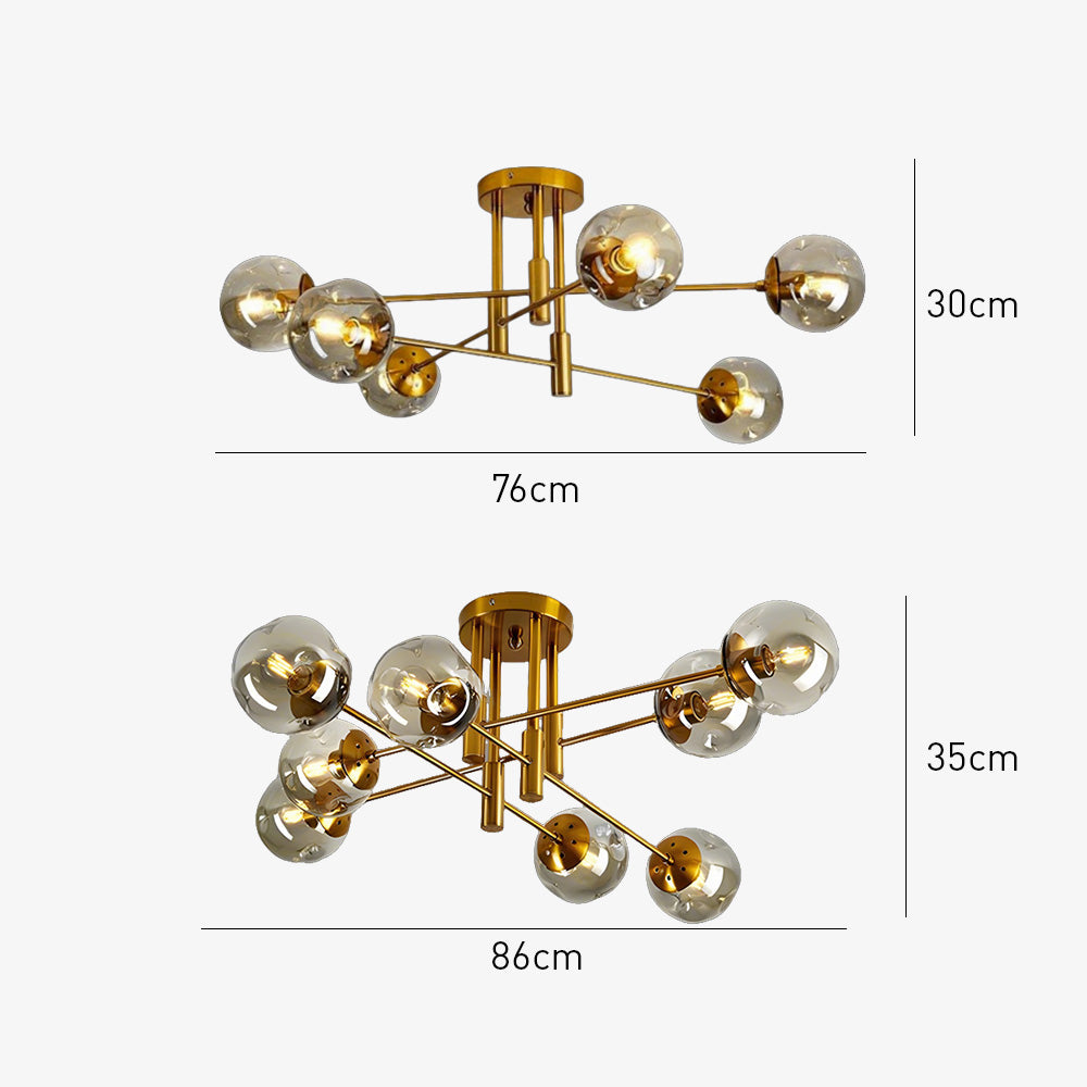 Modern Sputnik Glass Globe Semi Flush Ceiling Light for Living Room