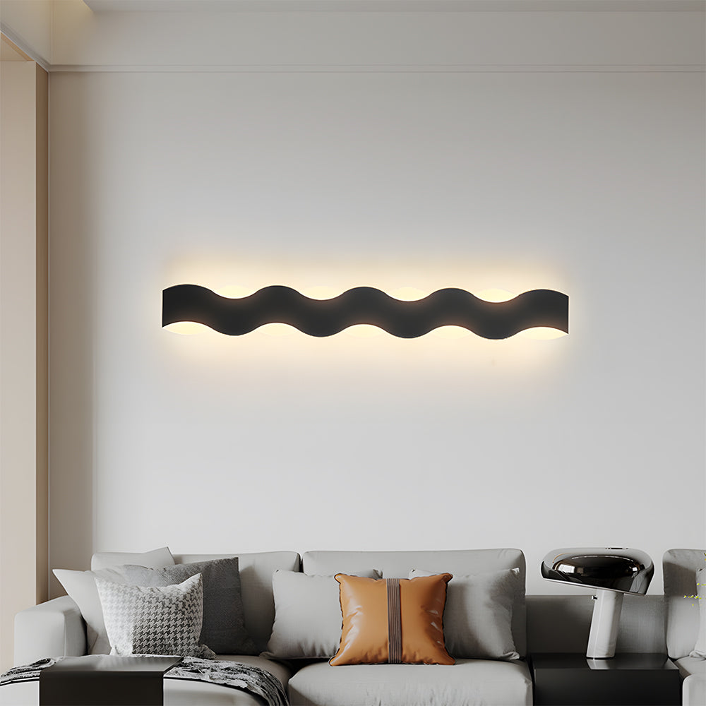 Modern Wave LED Outdoor Wall Lamp Waterproof exterior wall lights in Black for Garden Courtyard