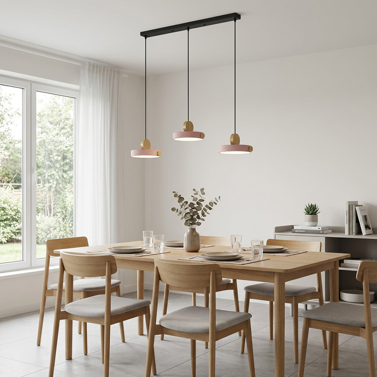 Nordic Circular Disc Iron & Wood Pendant Lights for Dining Area